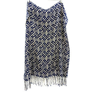 J. McLaughlin Wool Scarf Fringe Celtic Blue White 100% Wool